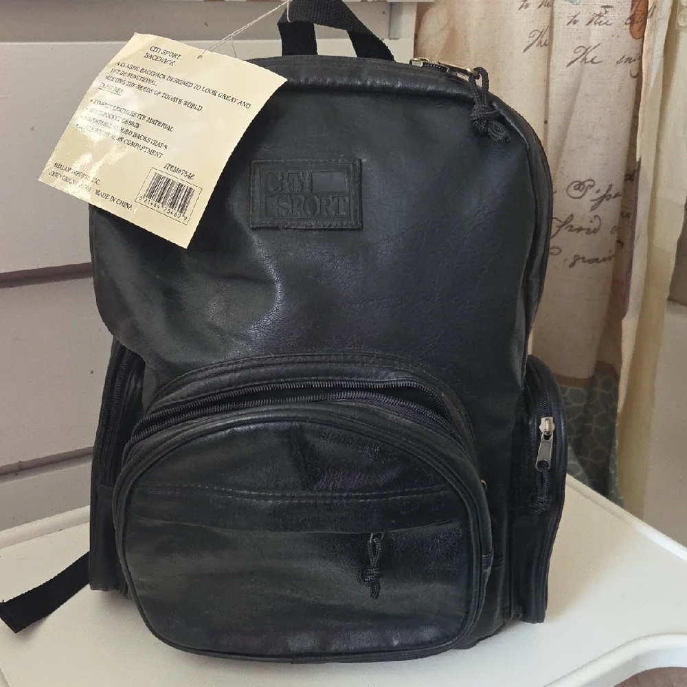 Citi Sport Black Vegan Leather Vintage Men's Moto Backpack NWT